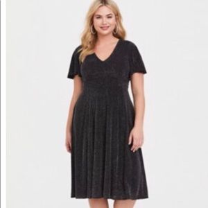 Black shimmer midi skater dress